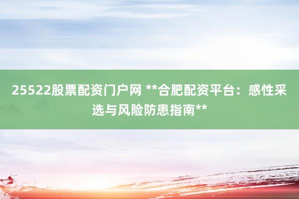 25522股票配资门户网 **合肥配资平台：感性采选与风险防患指南**